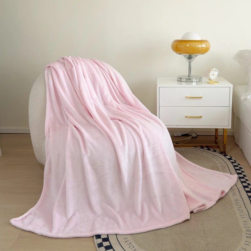 Pink Flannel Blanket Solid Color Throw Blanket for Sofa Bed Couch Bedroom Living Room Home Decor Minimal Room Accent Cozy Nap Blanket Office Travel Birthday Gift Soft Style Bedding Dorm Decor Lounge Blanket Daily Use Reading Blanket Bedroom Gift