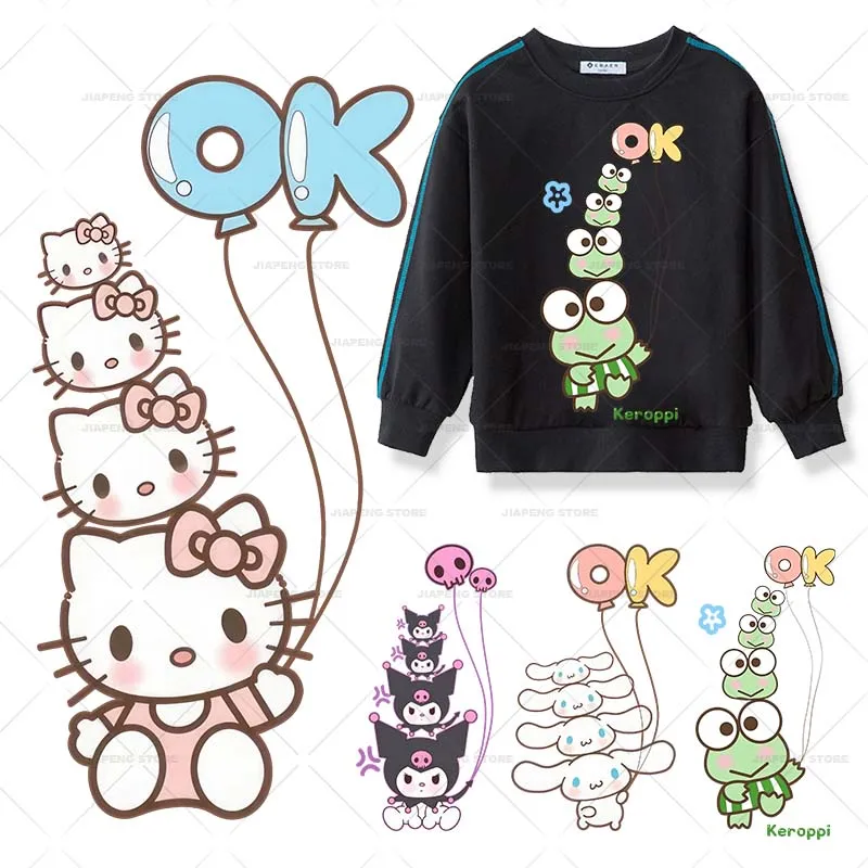 

Hello Kitty Balloon Printed Stickers Iron on Heat Transfers For Girl Clothes Cartoon Sanrio Thermal on T-shirt Applique