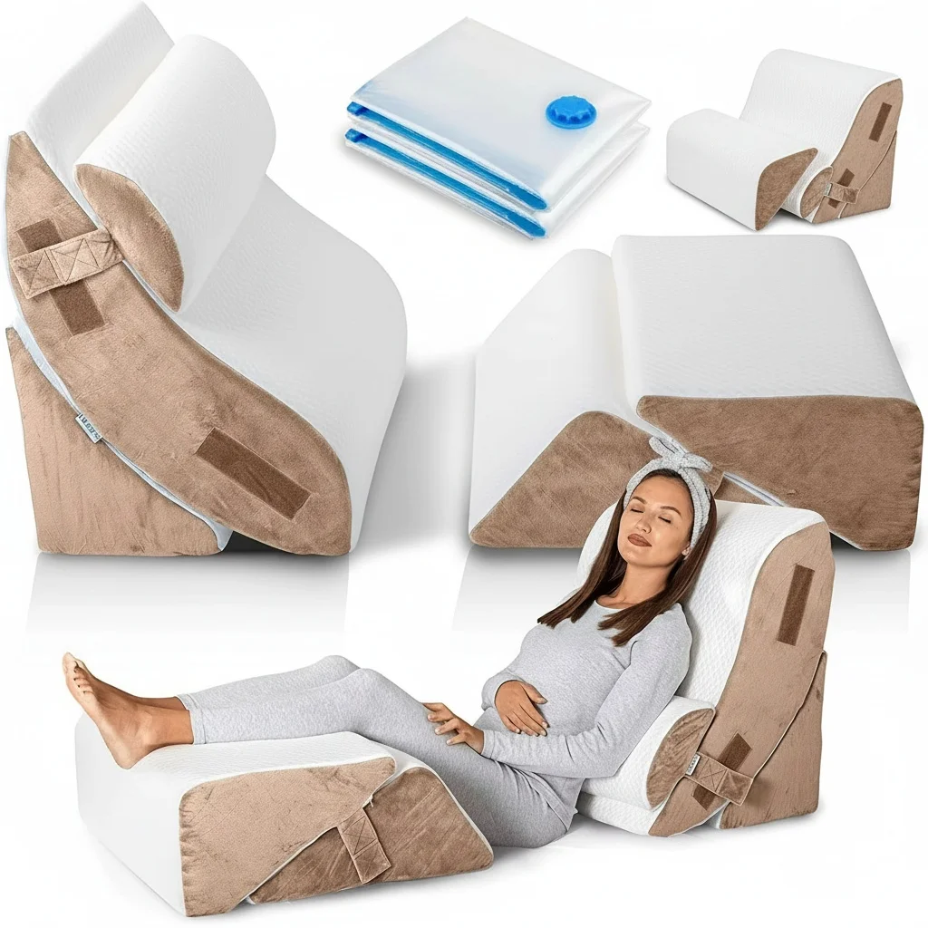 Bed Wedge Pillow Set, Medical Grade Memory Foam, Adjustable Leg Wedge for Acid Reflux and GERD Relief Pillow