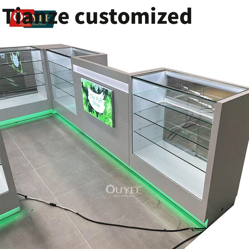 Customized-retail smoke shop accessories store cabinet display cabinet showcase glass showcase smoke shop furn