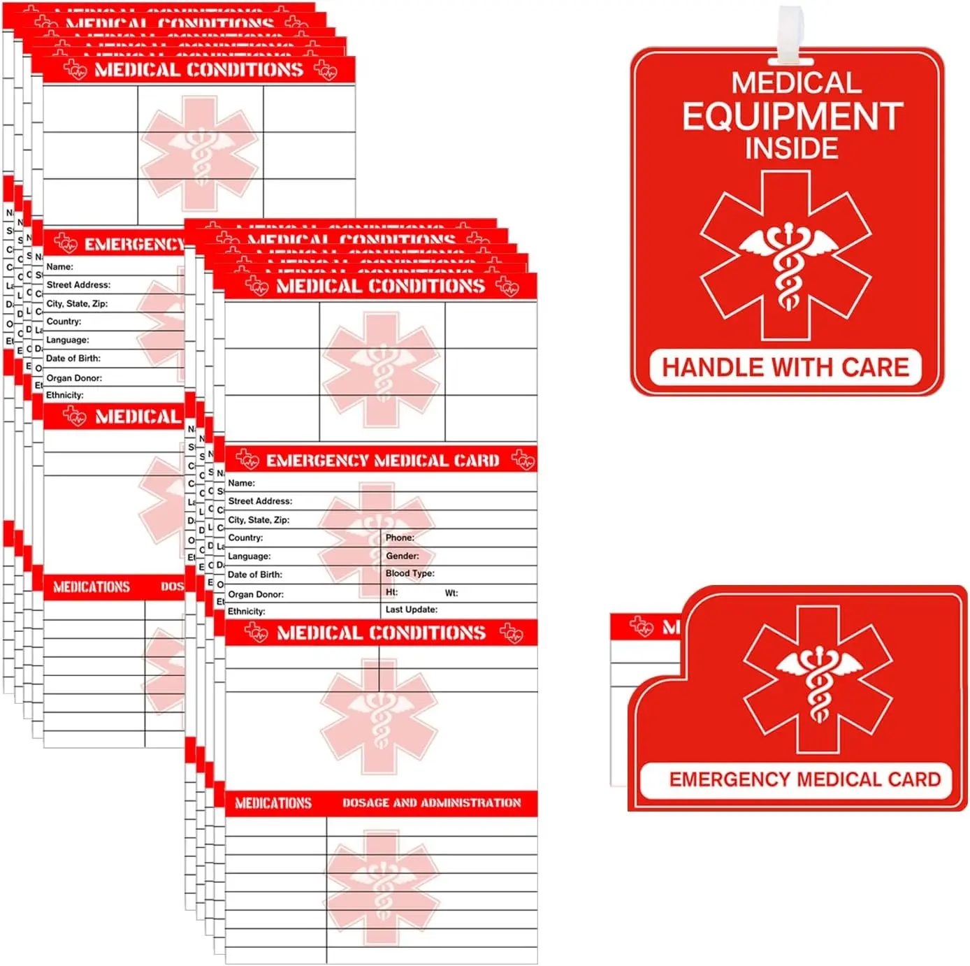 3-Fold Emergency Medical ID Card - Medical Equipment PVC Pocket Size Wallet Card with Protective Sleeves, Critical Health Alert