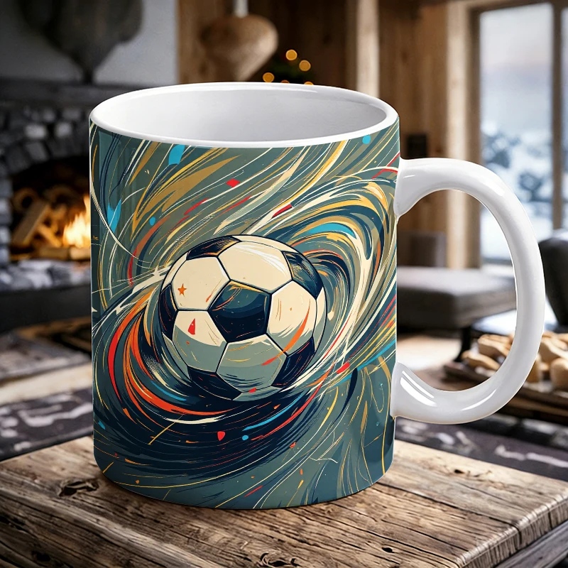 

Swirl Fluid Art Soccer Ball Coffee Mug, Dynamic Speed Trail Football Ceramic Cup, 11oz Trend Sport Aesthetic Daily Drinkware