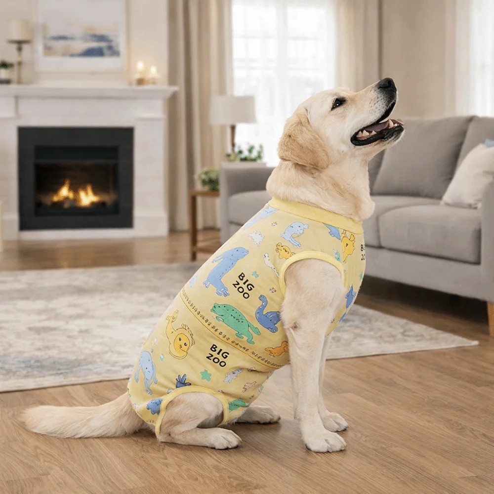 Cotton Dog Recovery Suit Cartoon Breathable Dog Jumpsuit Sleeveless Design Animal Print Dog Sterilization Suit Spay Recovery