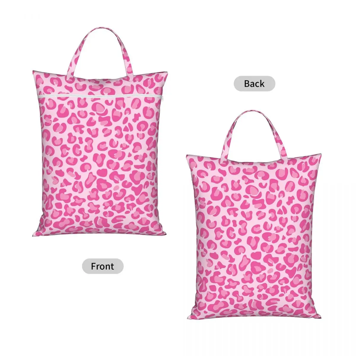 Pink Leopard Print Travel Laundry Bag Waterproof Reusable Dirty Clothes Pouch Gym Yoga Camping Washing Basket