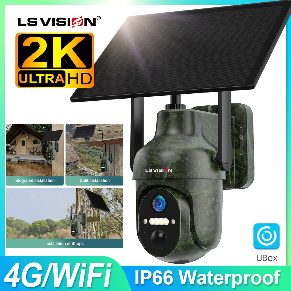 LS VISION Solar Trail Cameras Wifi Security Cameras Outdoor 4G SIM Phone Access, Motion Activated for Jobsite Farm Remote Area
