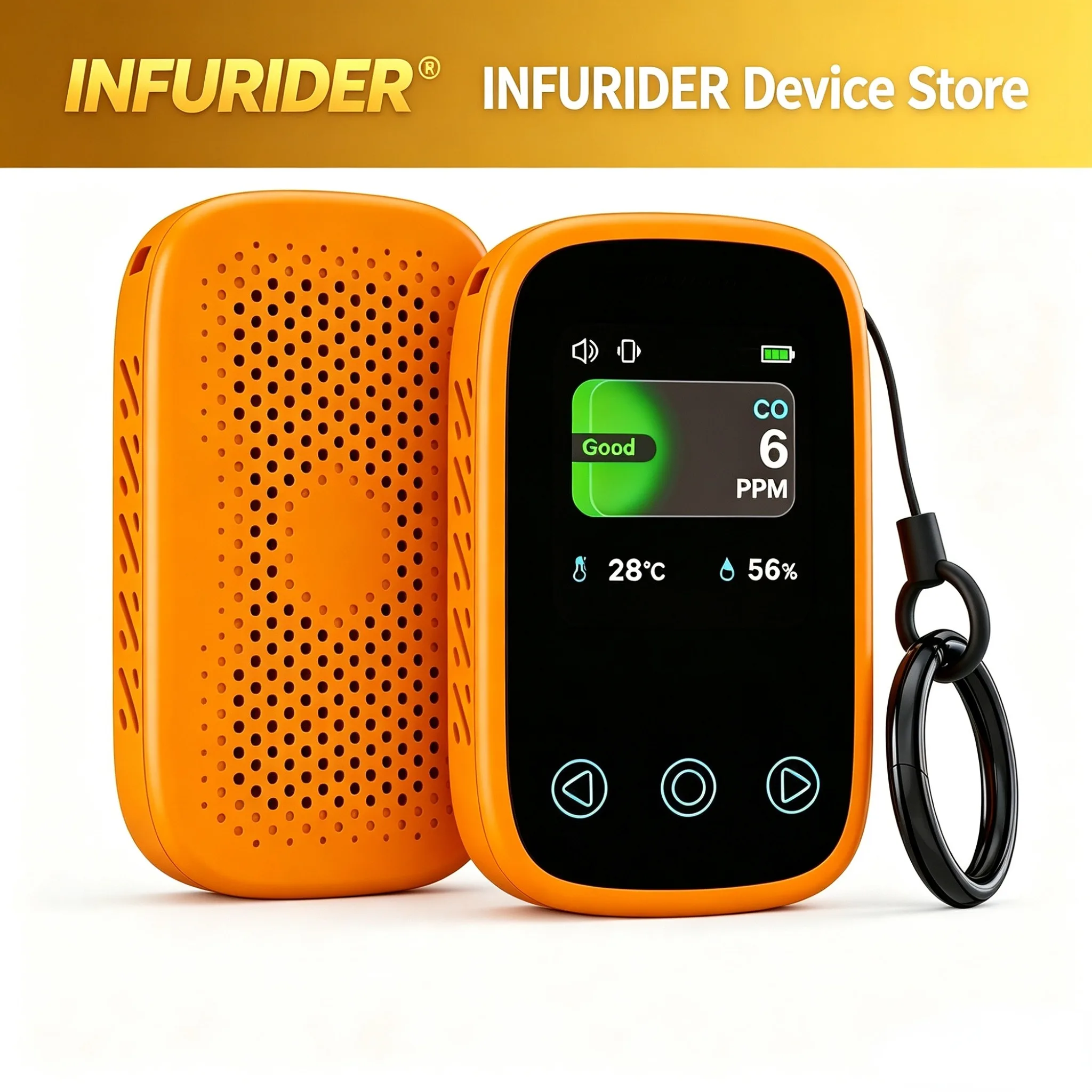 Carbon Monoxide Detector 3-in-1 CO Temperature Humidity Monitor 0-999PPM 4-Grade Alarm 900mAh Rechargeable for Camping Home Car