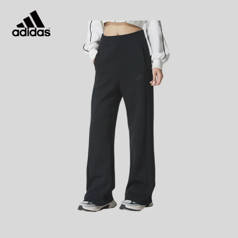 Adidas Women's Wide-leg Leisure Outdoor Training Running Sports Breathable Knitted Straight Trousers KC0021