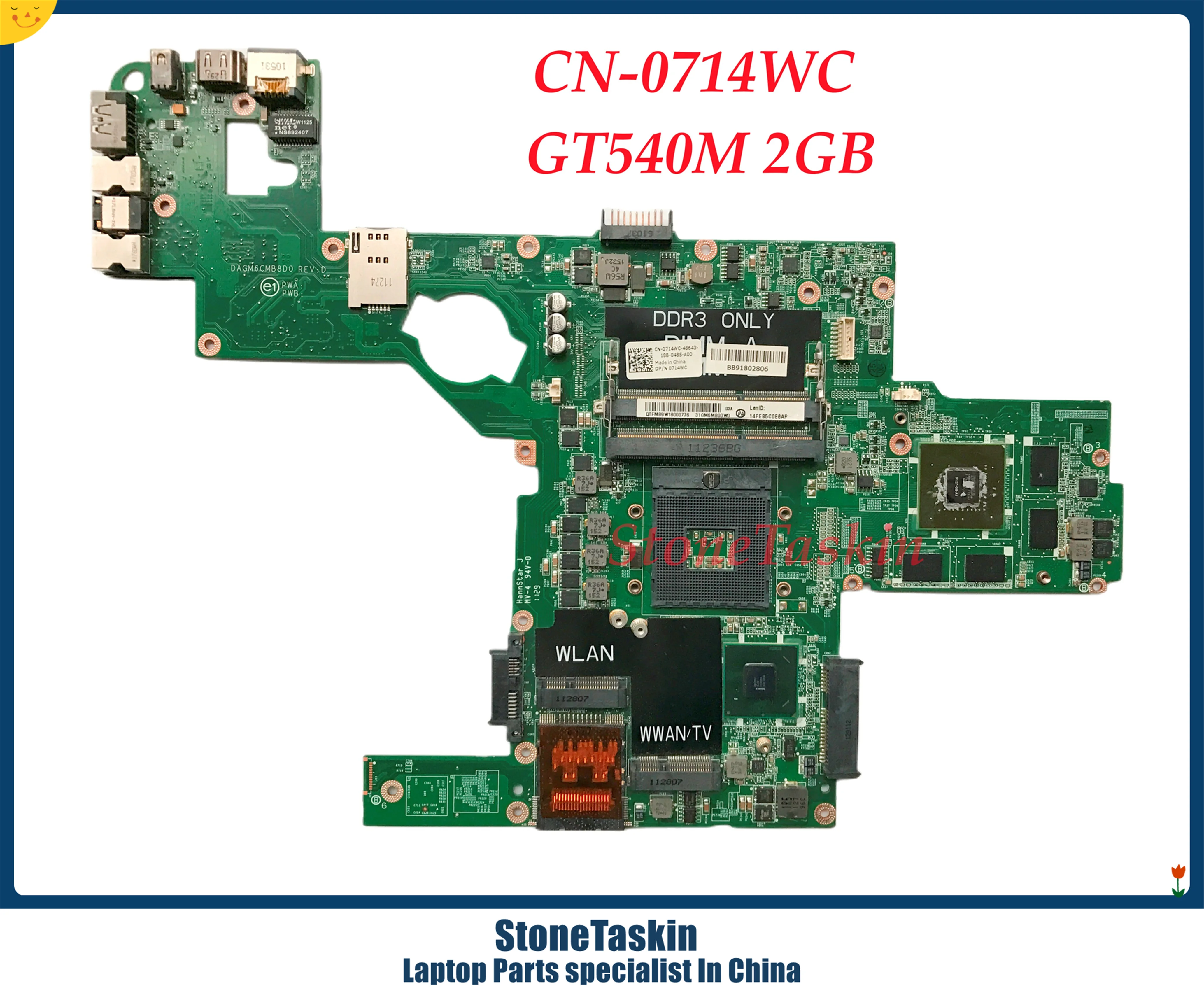 StoneTaskin CN-0714WC CN-0C47NF for Dell XPS L502X laptop Motherboard 714WC PGA989 HM65 DDR3 GT540M 2GB Support I3 I5 I7 CPU