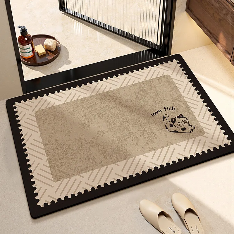 VIKAMA Cartoon High-end Bathroom Floor Mat, Water Absorbing Sink, Toilet Door Anti Slip and Dirt Resistant Foot Mat Home Decor