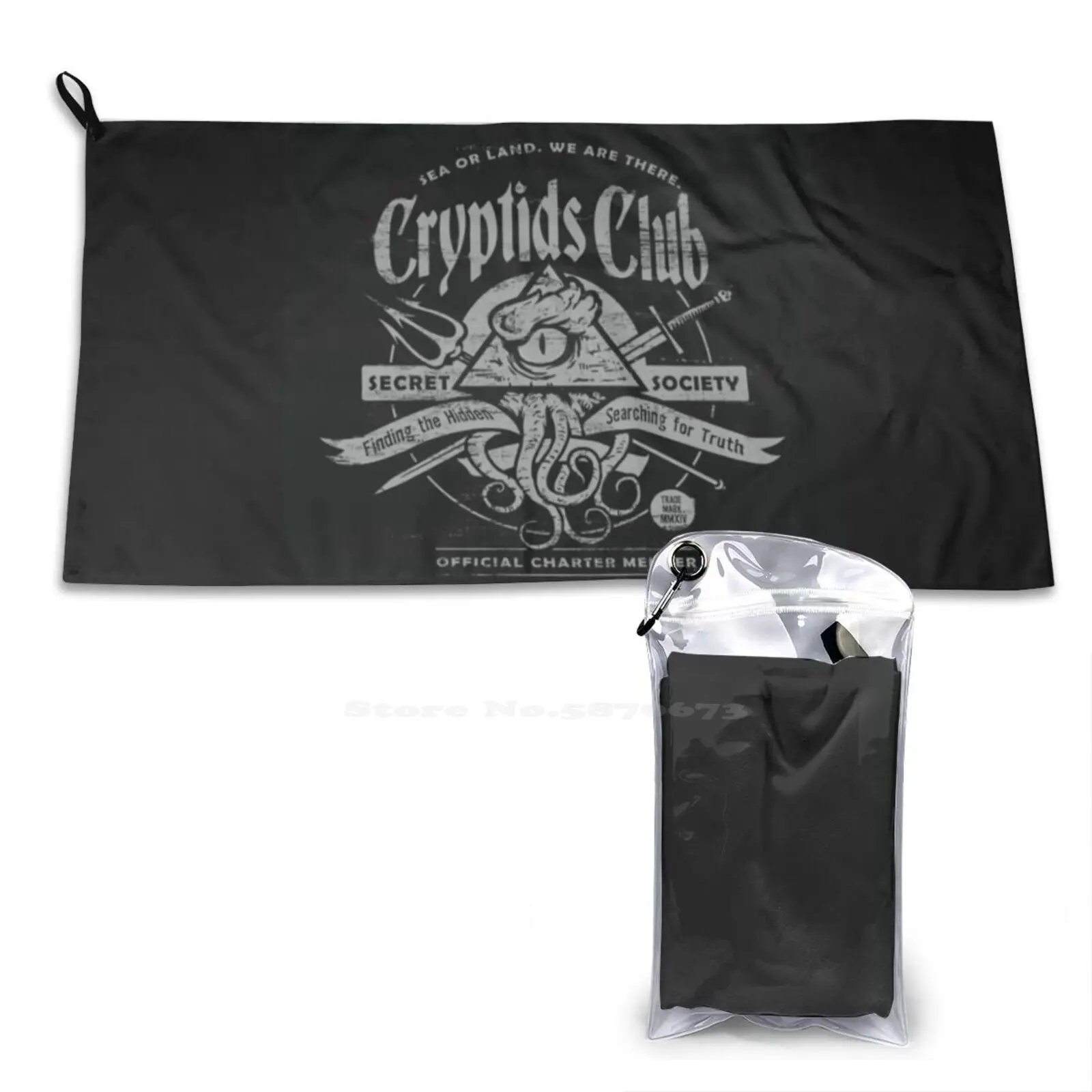 Cryptids Club ( Dark Shirt Version ) Soft Bath Towel Washcloth Outdoor Bigfoot Lochness Illuminati Secret Society Trident