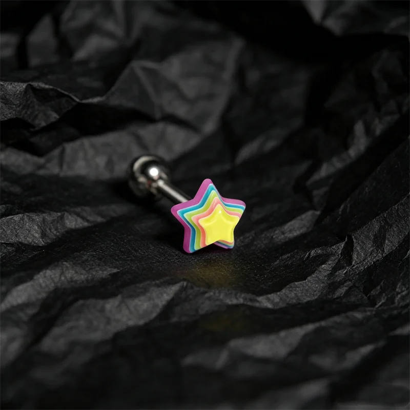 Colorful Star Tongue Ring Titanium Steel External Thread Rod Piercing Tongue Stud Fashion Body Jewelry
