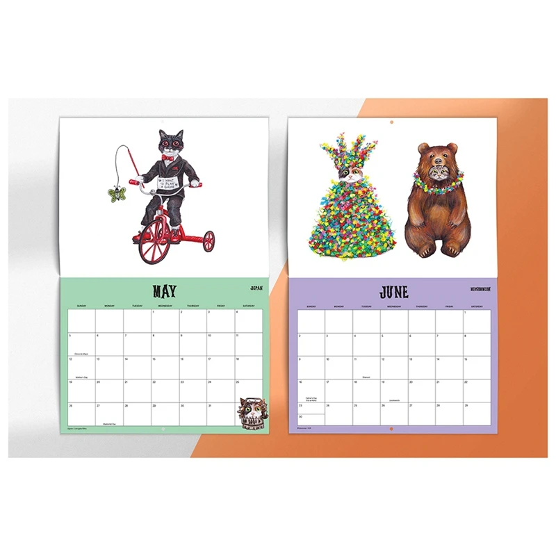 1 PCS Scaredy Cats 2024 Monthly Calendar As Shown Paper About 21X29cm Horror Movie Cat Parody 12-Month Wall Calendar