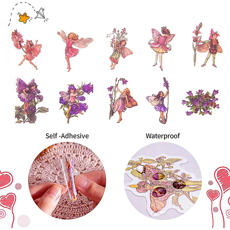 90 Pcs Fairy Stickers for Scrapbook Transparent Flower Fairy Patch for Scrapbooking Hand Ledger Phone Case Laptop Diary DIY