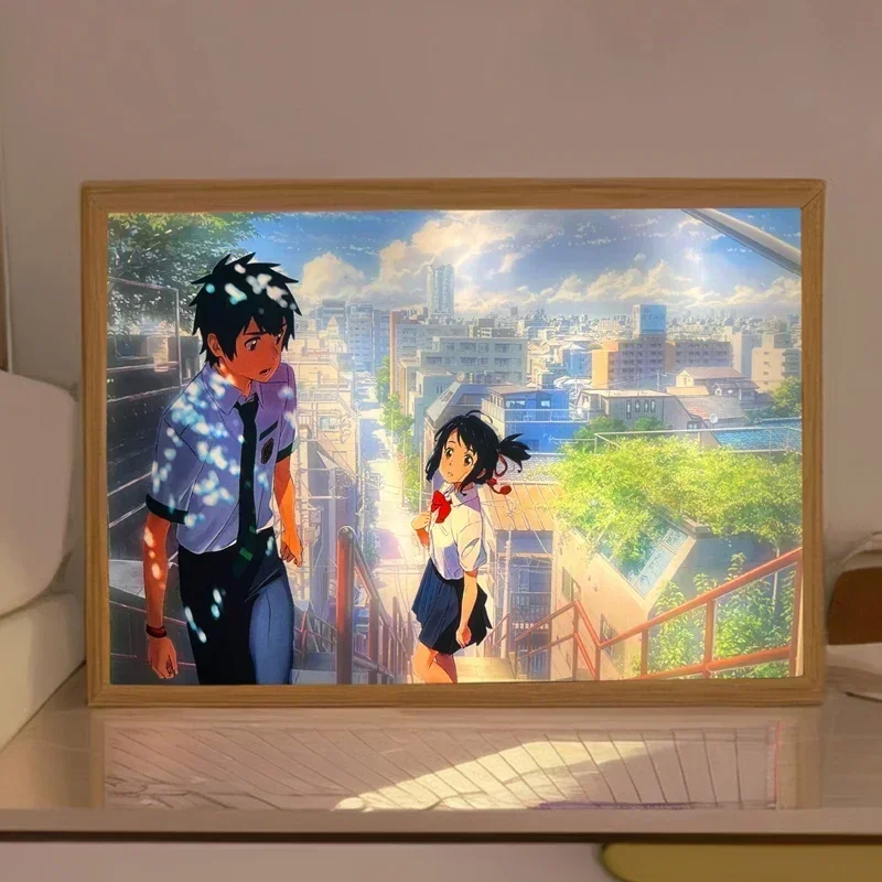 Wall Light Painting Japanese Anime Your Name Photo Frame Ornaments Desktop Night Lamp LED Bedroom Decor Cartoon Gifts for Friend