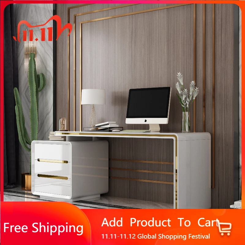 

Women White Luxury Executive Desk Storage Drawers Black Standing Home Work Computer Desks Gadgets Scrivania Hotel Furniture