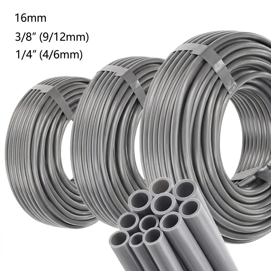 Drip Irrigation Pipe Gray PE Hose 1/4 3/8 1/2 Inch 10M 20M 30M For Home Garden Greenhouse OD 6mm 12mm 16mm Watering Tube Line