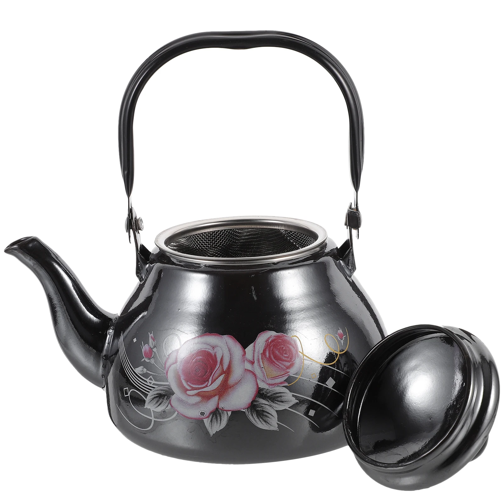 

Enamel Teapot 1L Large Floral Pattern Retro Enameled Kettle Stovetop Tea Pot for Loose Leaf Vintage Kitchen Cookware