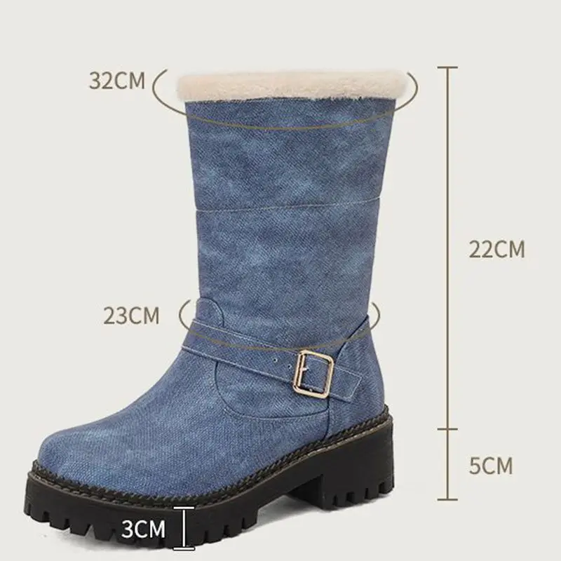 

ORCHA LISA Модные женские ботильоны с круглым носком, 5 см, блочный каблук, платформа, пряжка ремня, большой размер 42–43, повседневные, повседневные, зимние, теплые