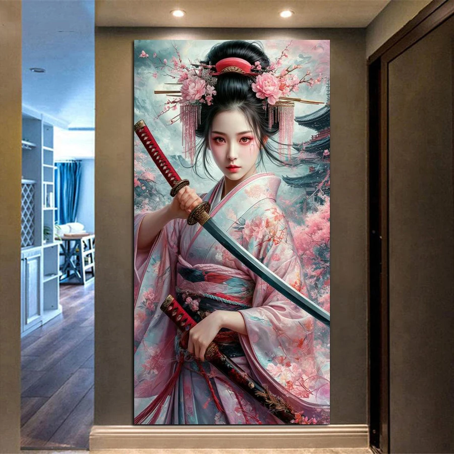 

Fullcang японский самурайский меч женщина большой размер Diy алмазная живопись кимоно девушка полная мозаика вышивка картина 100x200 см