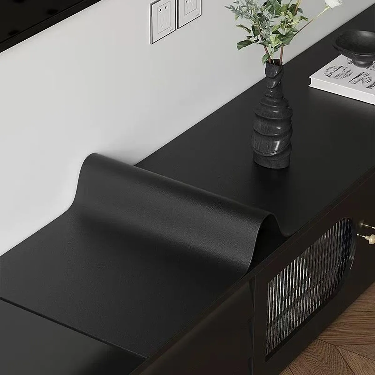 Mantel negro elegante, decoración de mesa de cocina, mueble de TV Rectangular de cuero PU, decoración superior de escritorio, tapete de mesa para fiesta, 1 ud.