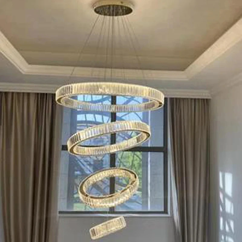 European Style Modern Crystal Led Chandelier Hanging Living Room Lighting Chandelier Staircase Hall Chandelier Lamps For Room