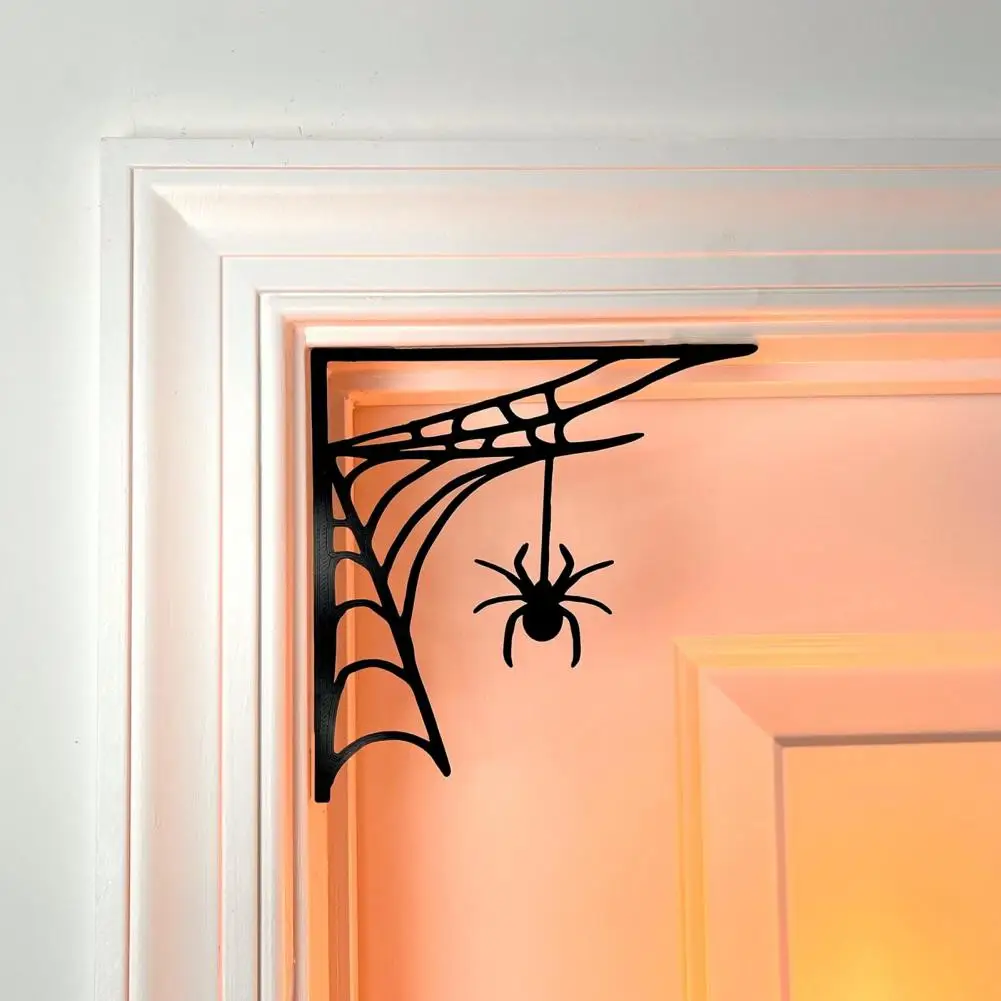 Door Corner Decoration Rustic Wooden Halloween Spider Web Door Frame Decoration with Black Spider Cobweb Ornament for Home