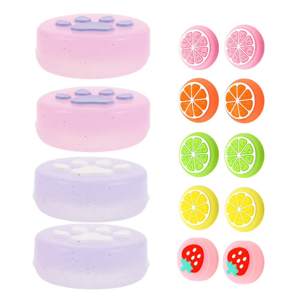 14 個発光フルーツテーマ猫の爪シリコーン親指グリップ滑り止め交換用親指スティックカバースイッチコントローラーアクセサリー