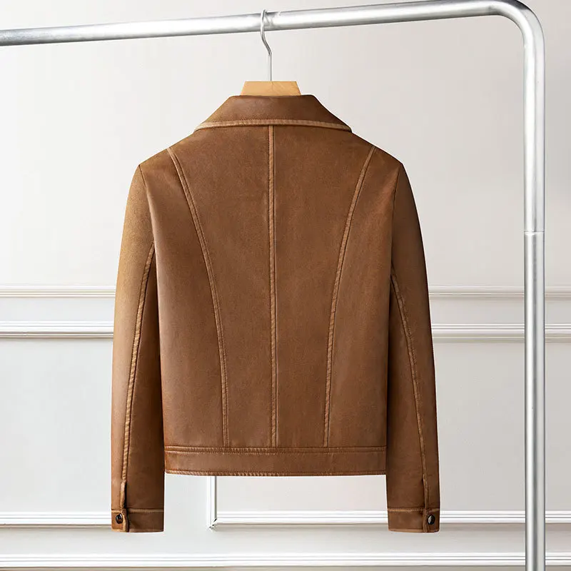 Vestes courtes marron en cuir PU pour femmes, manteaux noirs avec col rabattu et poches, printemps-automne 2025