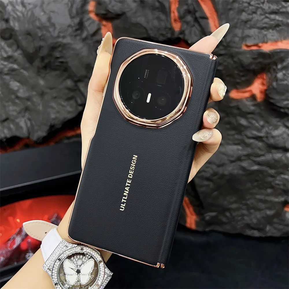

New Luxury Busine Sle PU Leather Skin Plating Phone Case for Huawei Honor Magic V5 Shockproof Protective Hinge Hard Back Cover