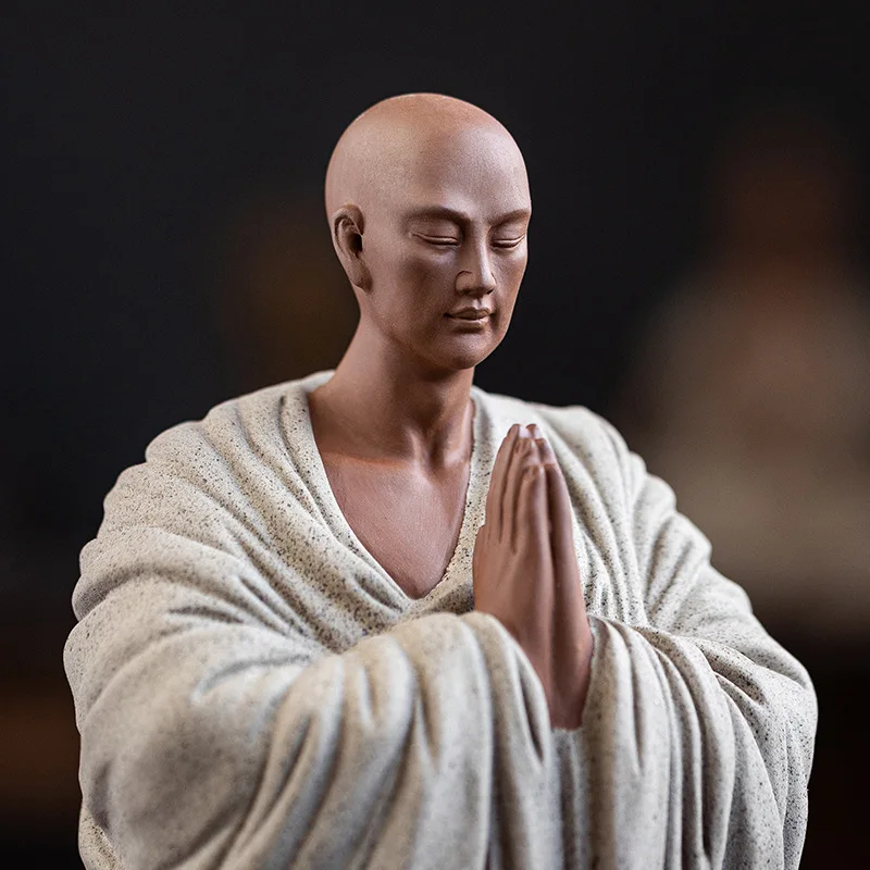 Zen Little Monk Buddhist Shami Meditation Sculpture Ceramic Figurines Tearoom Fengshui Chinese Statues for Decoration Gift