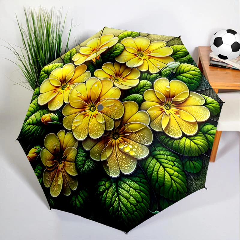 Stained Glass Flowers Umbrella Automatic Open/close, Sturdy Iron Frame & 8-Rib Struct, Umbrella for Women & Men, Christmas Gifts