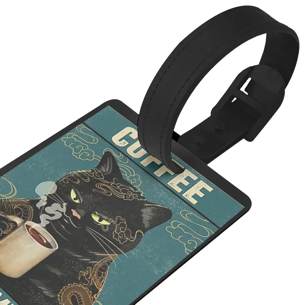 Black Cat Coffee Luggage Tags Suitcase Accessories Travel PVC Cute Baggage Boarding Tag Portable Label Holder ID Name Address