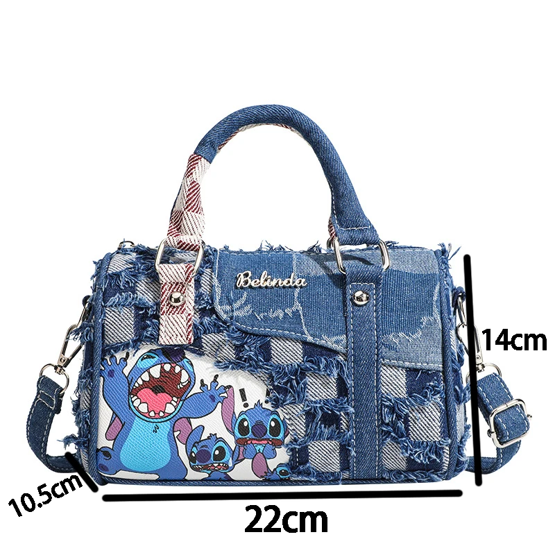 Borsa a tracolla in denim Disney Stitch Borsa a tracolla da donna in cartone animato di alta qualità Borse per borse per la spesa portatili per ragazza di moda