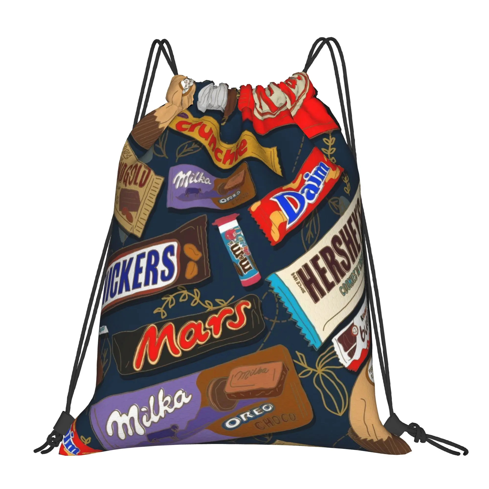 Mochila con cordón para compras, mochila portátil para montar en bicicleta, bolsas con cordón para zapatos de gimnasio, Chocolate Kinder Hershey's KitKat Mars Kinder