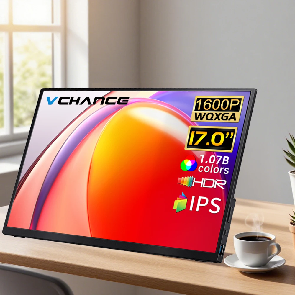 

VCHANCE 17'' 2.5K Portable Monitor 2560x1600p 500nit WQXGA 16:10 100%DCI-P3 Second Display for PC Laptop Phone Switch PS4/5 Xbox
