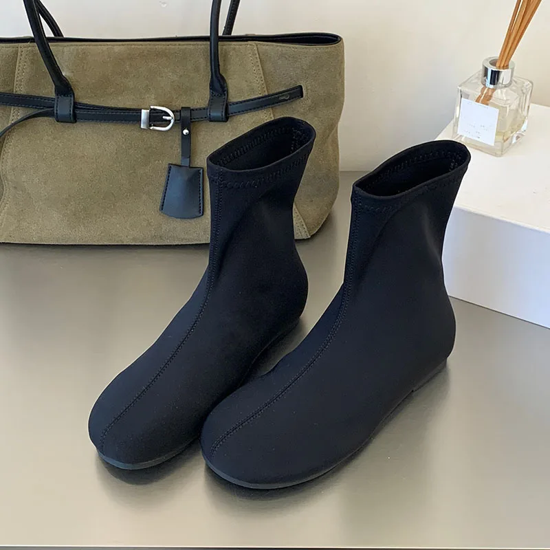Elegant Stretch Ankle Boots Round Toe Casual Fashion Footwear New Black Women Ladies Short Booties Shoes
