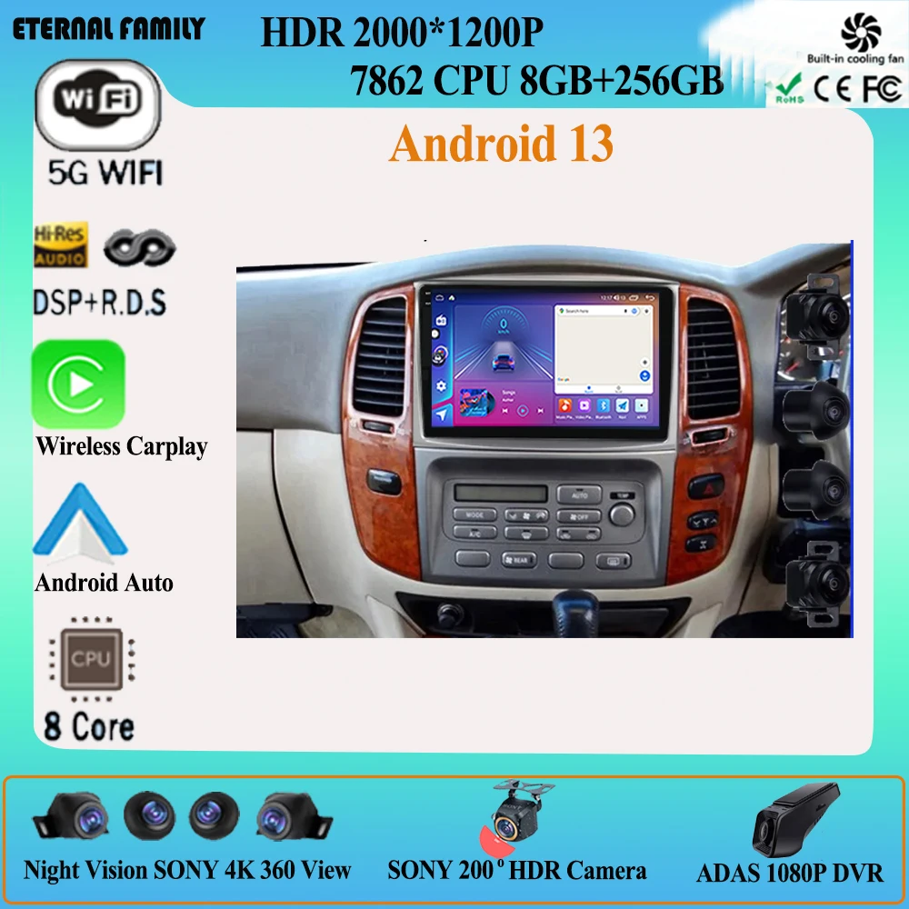 For Toyota Land Cruiser LC 100 2002 - 2007 For Lexus LX470 J100 2 II 2002 - 2007 Car Radio Multimedia Video Player Navigation