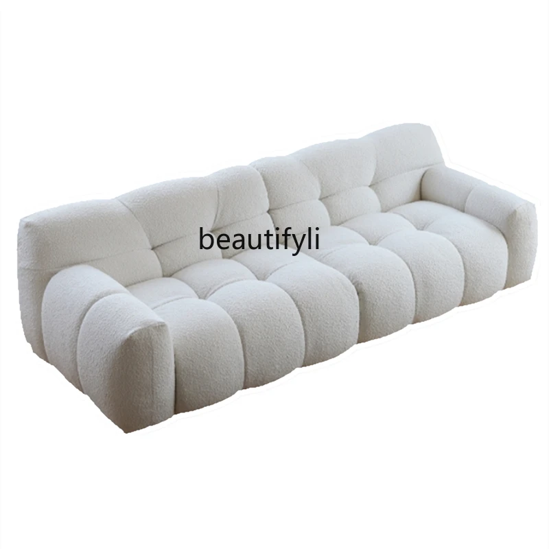 

Nordic Simple White Fleece Technology Cat Scratch Leather Cotton Candy Fabric Sofa