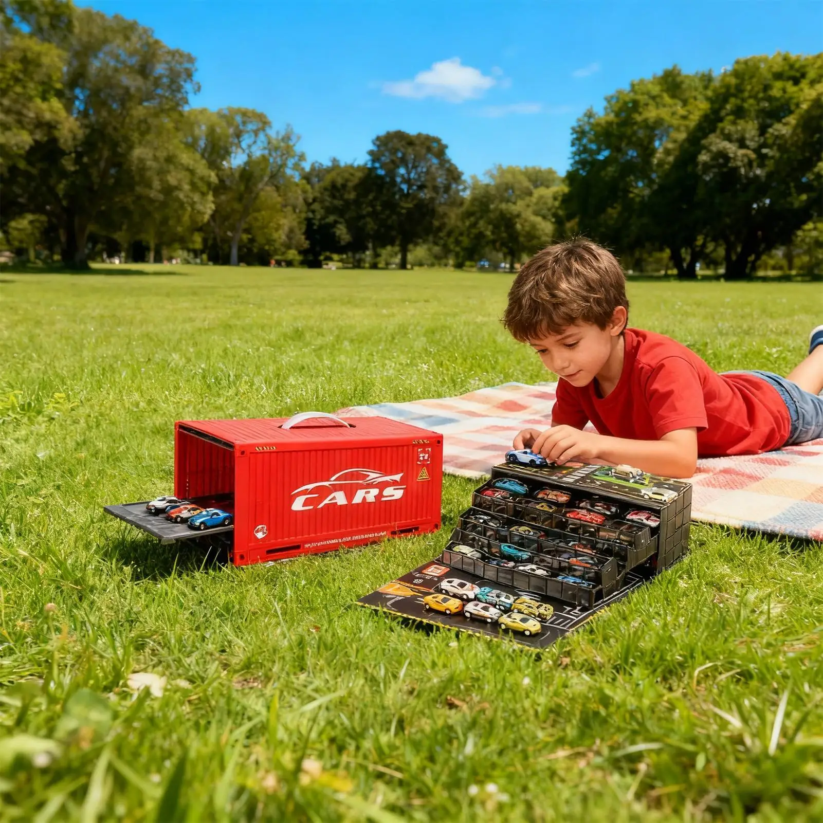 ألعاب تعليمية صغيرة قابلة للسحب للخلف مكونة من 48 قطعة من ألعاب السباق مع سجادة لعب للأطفال والأولاد والمنزل والسفر وغرفة النوم والفصول الدراسية