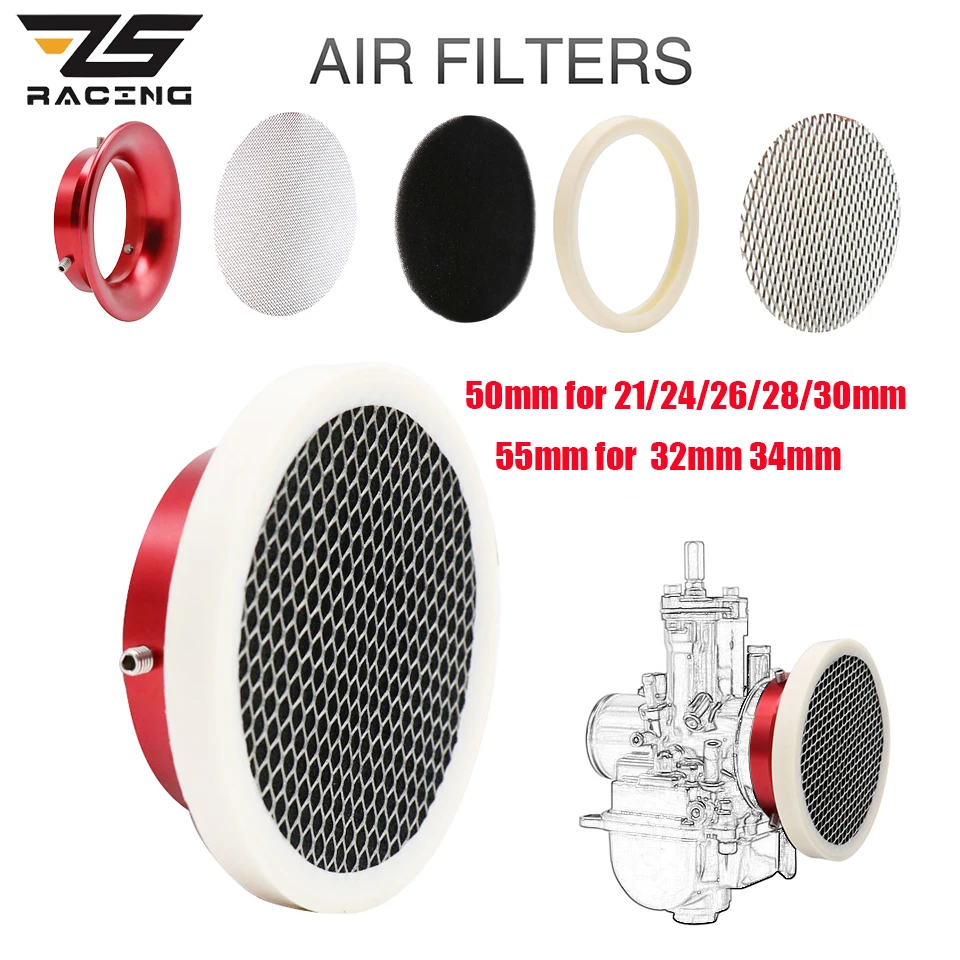 ZS Racing 50/55mm Carburetor Air Filter Cup W/NET Velocity Stacks CNC Aluminium Alloy Funnel Trumpet FIT 21-34MM Carburetors