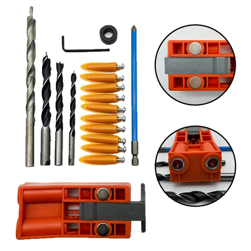 

ABVG-Woodworking Oblique Hole Locator Kit 9.5Mm Double Hole Puncher Woodworking Bit Drilling Fixture Woodworking Tools Set Kit
