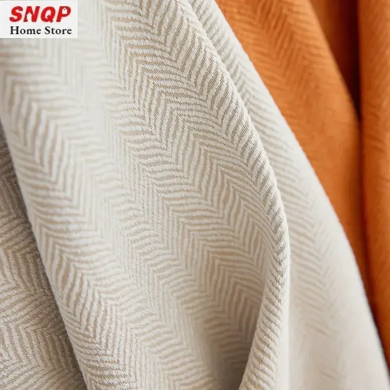 Chenille Splicing orange Luxury Curtain for Living Room Simple French Blackout Bedroom Fabric Wholesale Elegant Custom Window