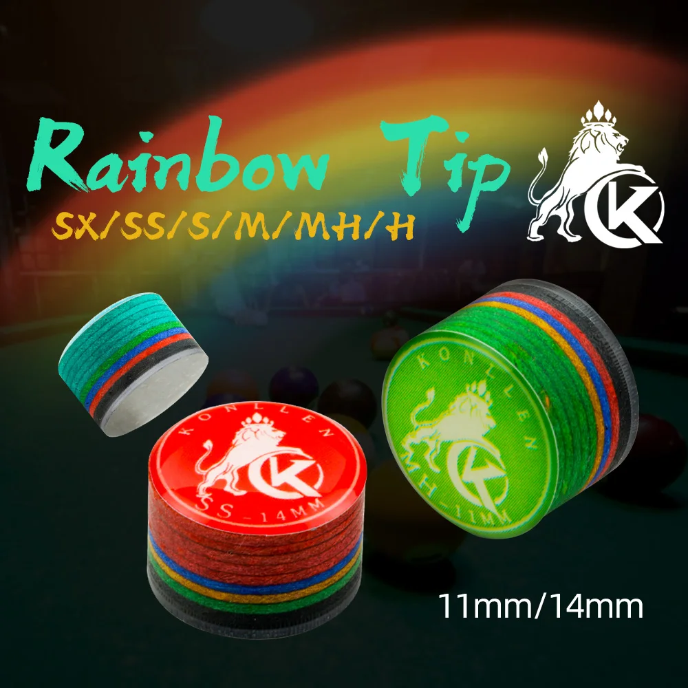 KONLLEN Rainbow Tips Cue Tips 11/14mm Multilayer Cuetips Snooker Hardness S/SS/SX/M/MH/H Pig Skin CRICAL Cue Tip Accessories
