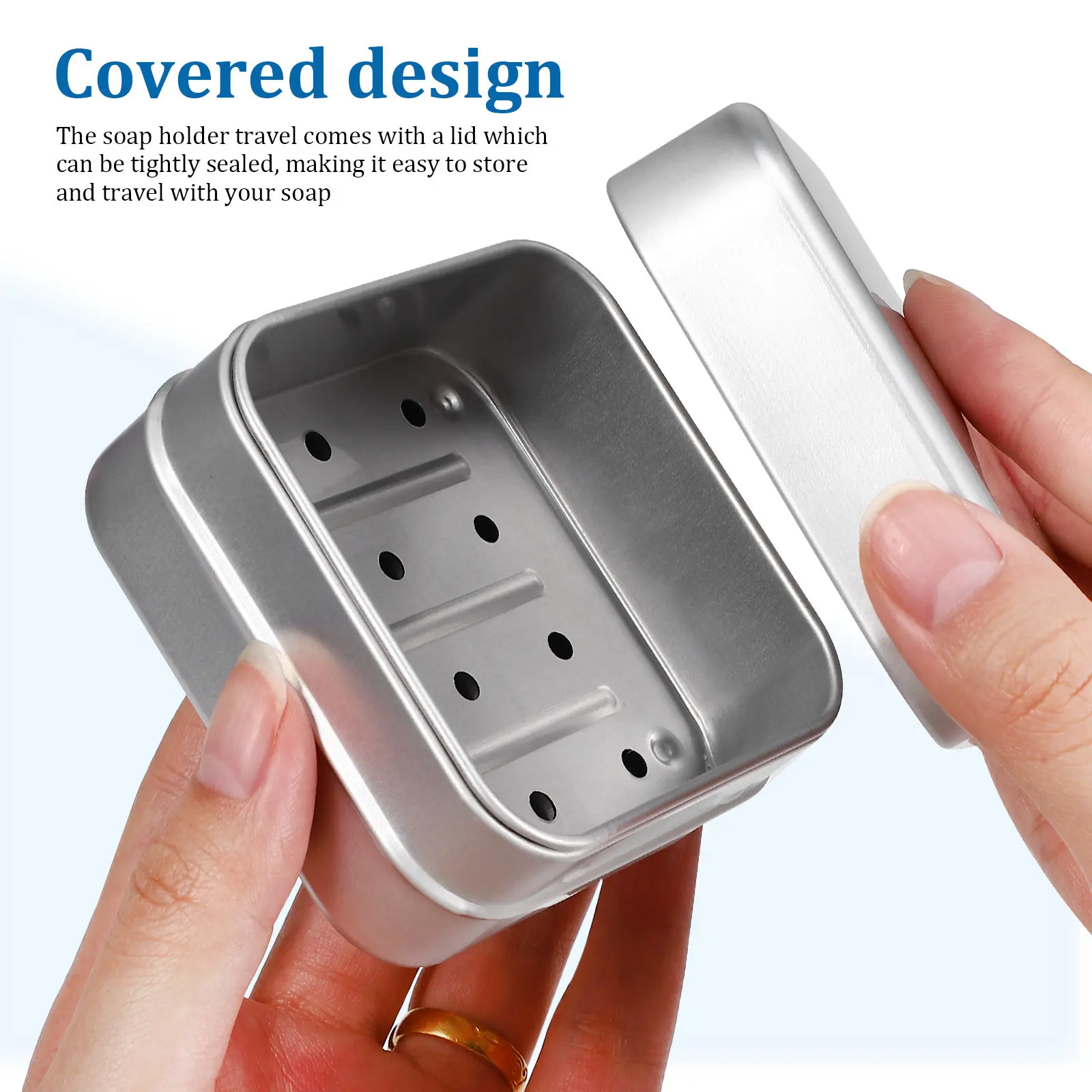 2pcs Double-layer Square Drainable Aluminum Soap Boxes Cases Travel Container Soap Box With Lid And Drain Strainer Soap Dishes