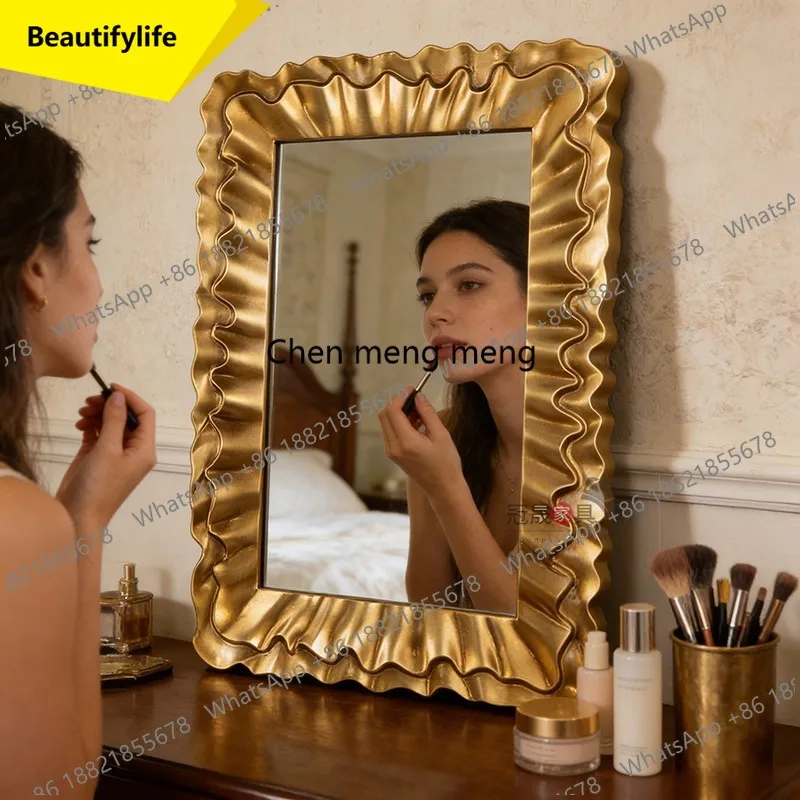 a50 European retro carved makeup mirror, bathroom wall-mounted luxury bathroom mirror, living room entrance light luxury