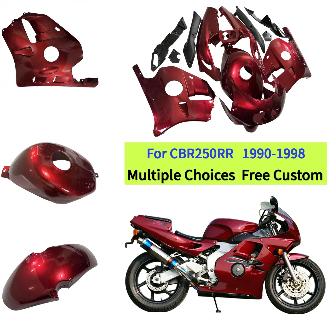 

For Honda CBR250RR MC22 1990 1991 1992 1993 1994 1995 1996 1997 1998 1999 ABS Fairing Set CBR 250 RR 90-99 Candy Red Bodykit