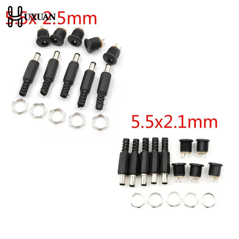 

5sets 5.5*2.5mm 5.5*2.1mm DC Power Female Plug Jack + 5pcs Male Plug Jack Socket Adapter Connector