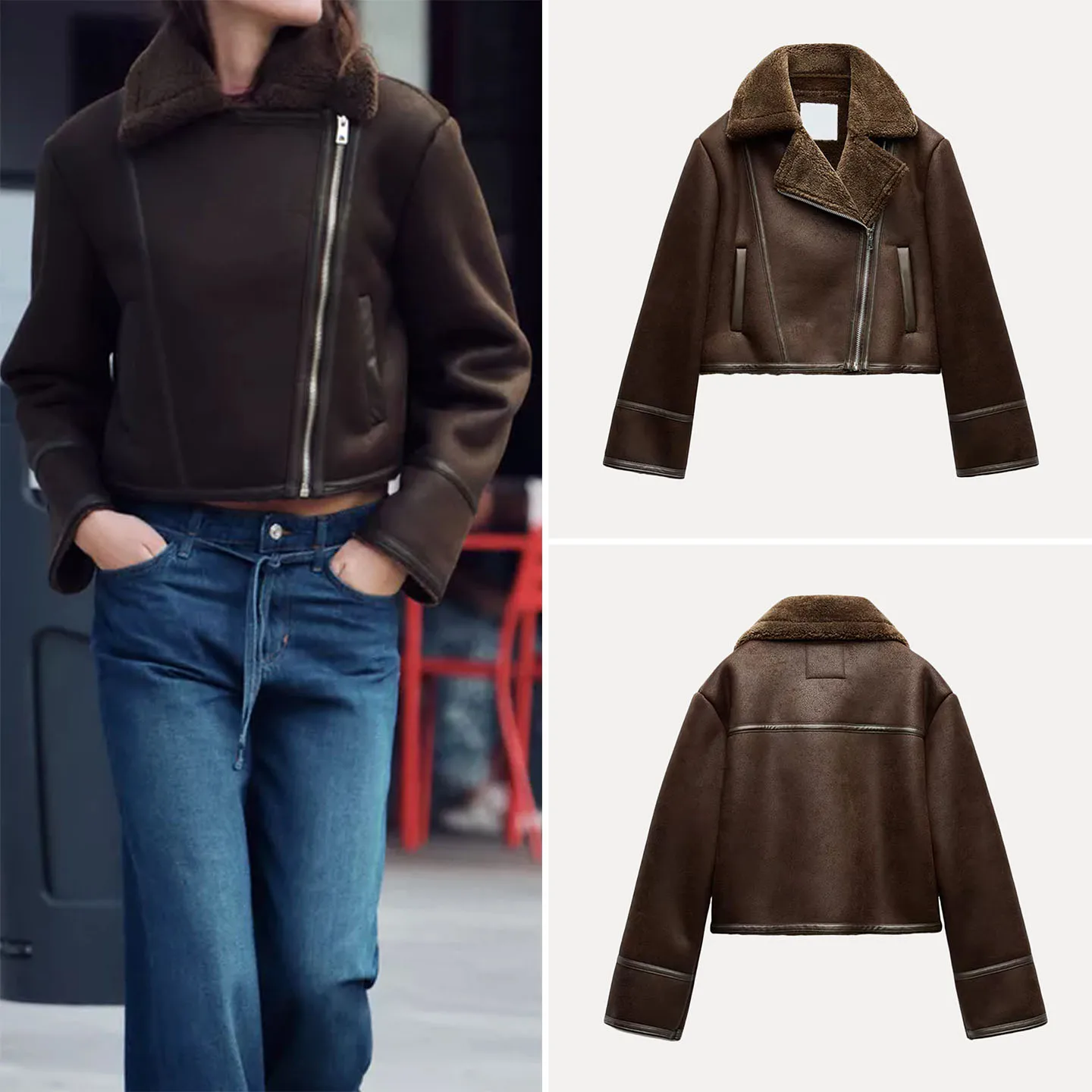 

Faionable Double-Sided ort Jaet Women's Sle Simple Versatile Winter Outerwear Z Brand Loose Fit Long Sve Zipper