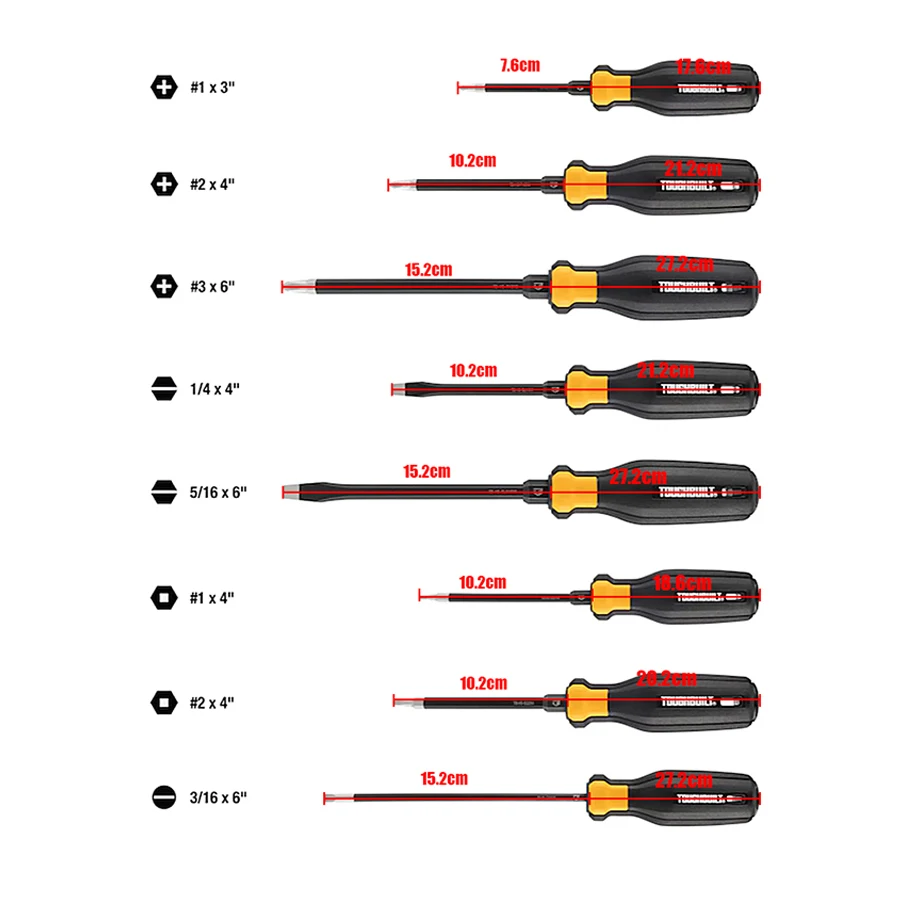 ToughBuilt TB-H5S8-A Bi-Material Handle Magnetic Screwdrivers -8 Piece Set Multi-function Screwdriver Set