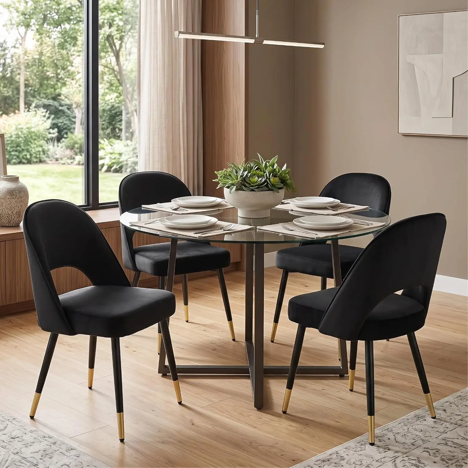 Modern Dining Chair Set of 6 Open Back Velvet Upholstered Armless Metal Frame Side Chair , Customized